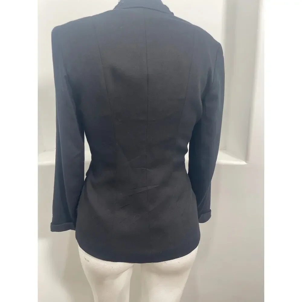 OREA Vintage Women Black Wool Blend Blazer With Embroidery Trim Size 3